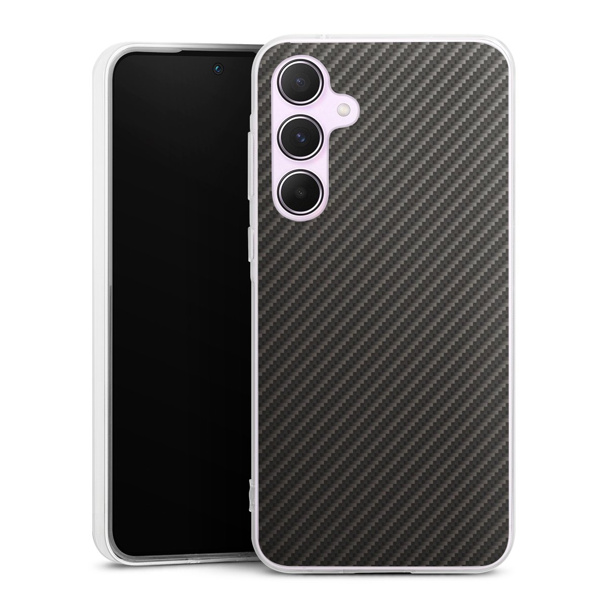 Galaxy A55 5G Handy Silikon Hülle Case transparent Handyhülle Metallic Look Carbon Muster Silikon Case