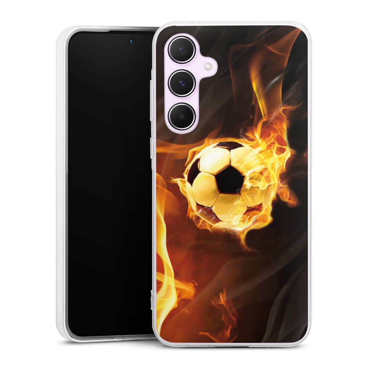 Galaxy A55 5G Handy Silikon Hülle Case transparent Handyhülle Ball Fire Soccer Silikon Case