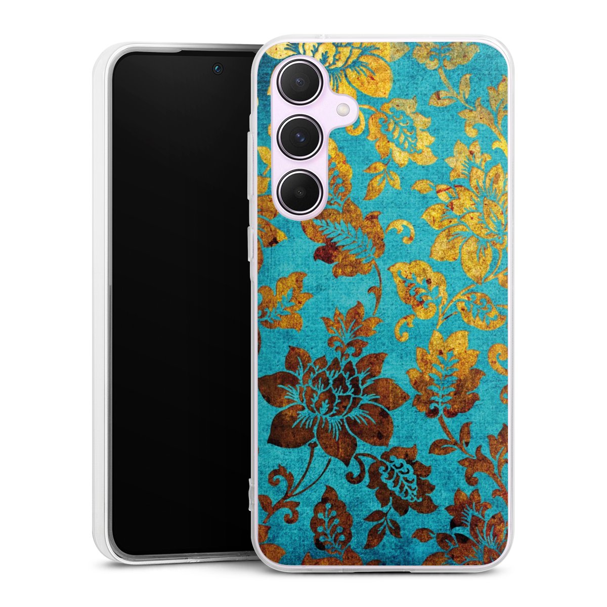 Galaxy A55 5G Handy Silikon Hülle Case transparent Handyhülle Ornament Vintage Flowers Silikon Case