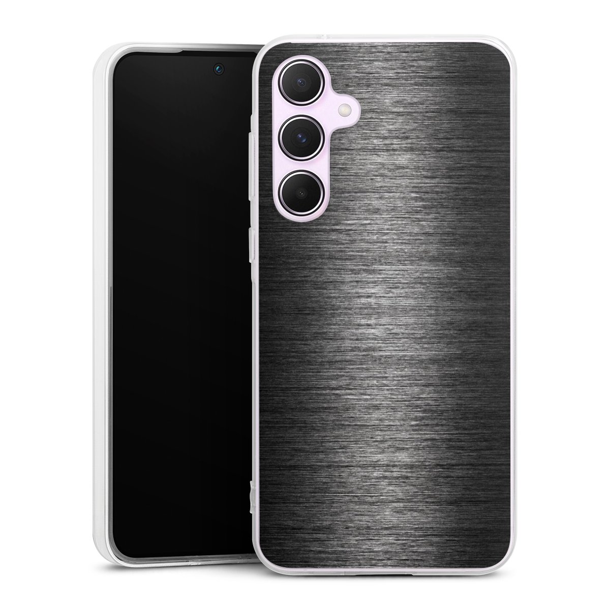 Galaxy A55 5G Handy Silikon Hülle Case transparent Handyhülle Metallic Look Anthracite Metal Silikon Case