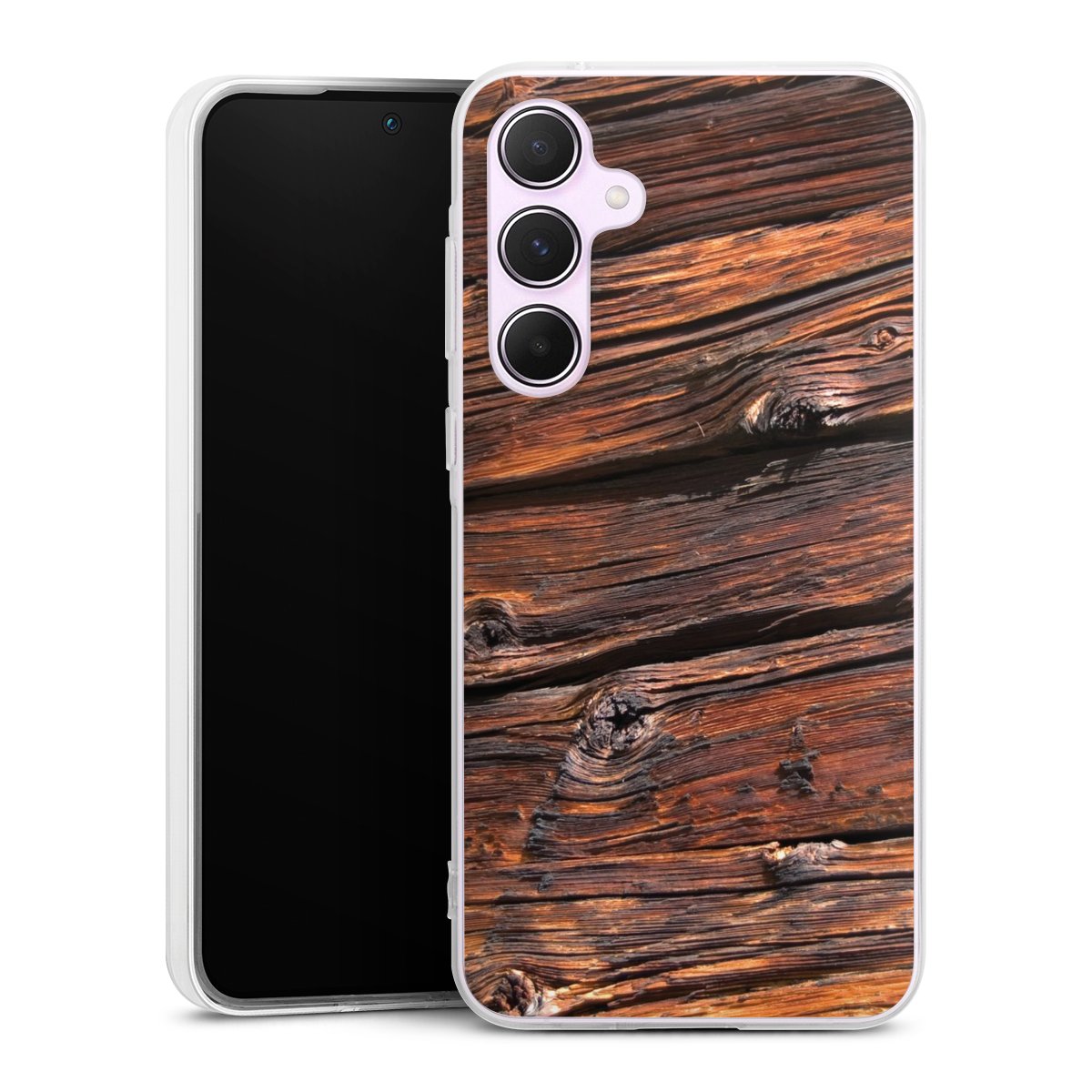 Galaxy A55 5G Handy Silikon Hülle Case transparent Handyhülle Beams Wooden Look Wood Silikon Case