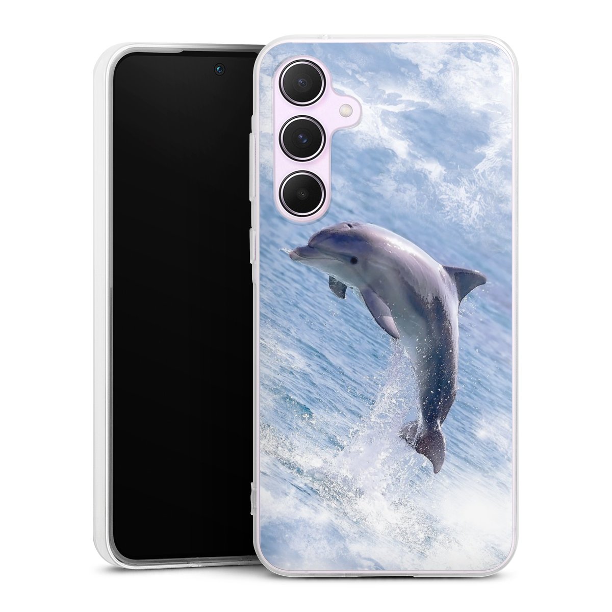 Galaxy A55 5G Handy Silikon Hülle Case transparent Handyhülle Dolphin Ocean Wale Silikon Case