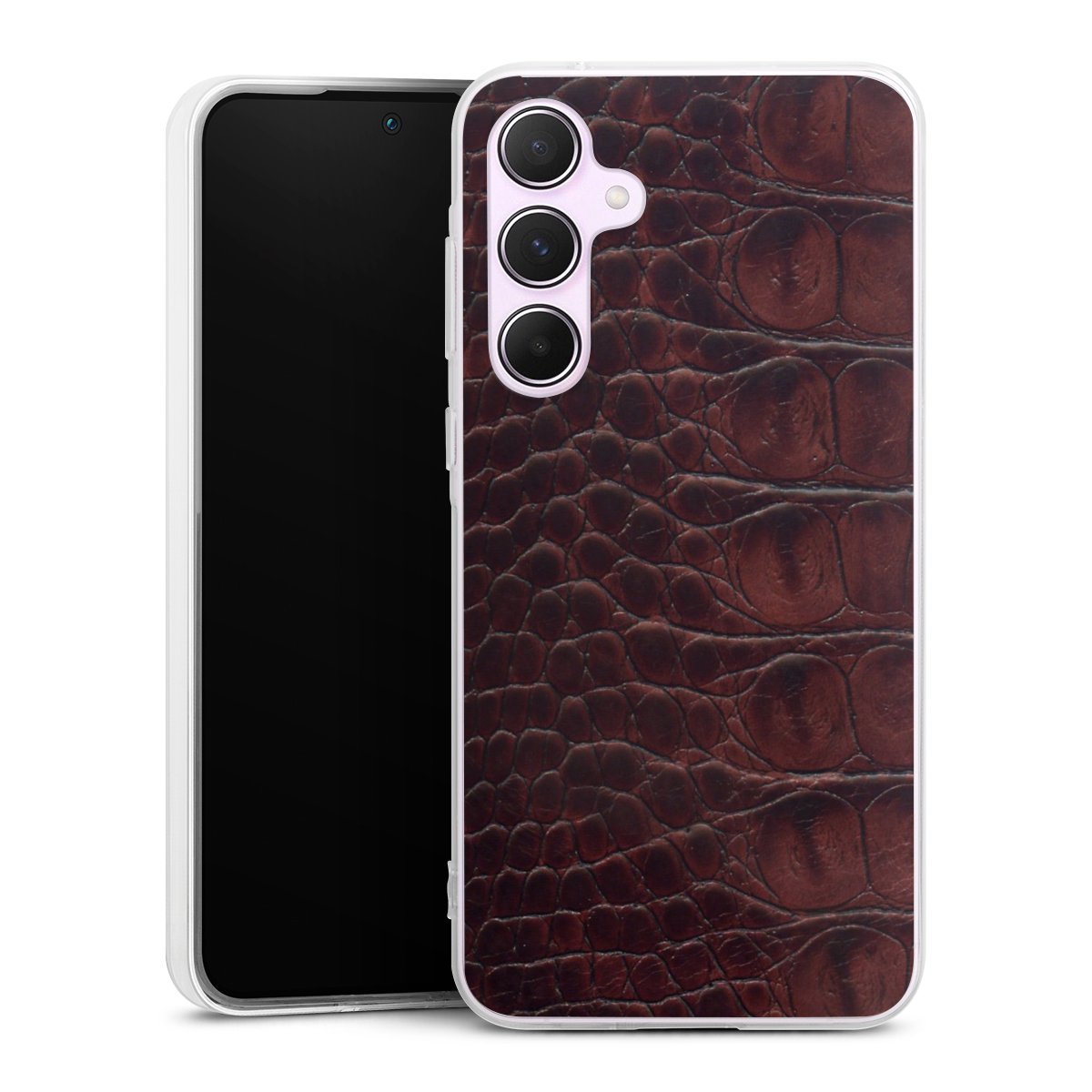 Galaxy A55 5G Handy Silikon Hülle Case transparent Handyhülle Crocodile Animal Print Leather Silikon Case