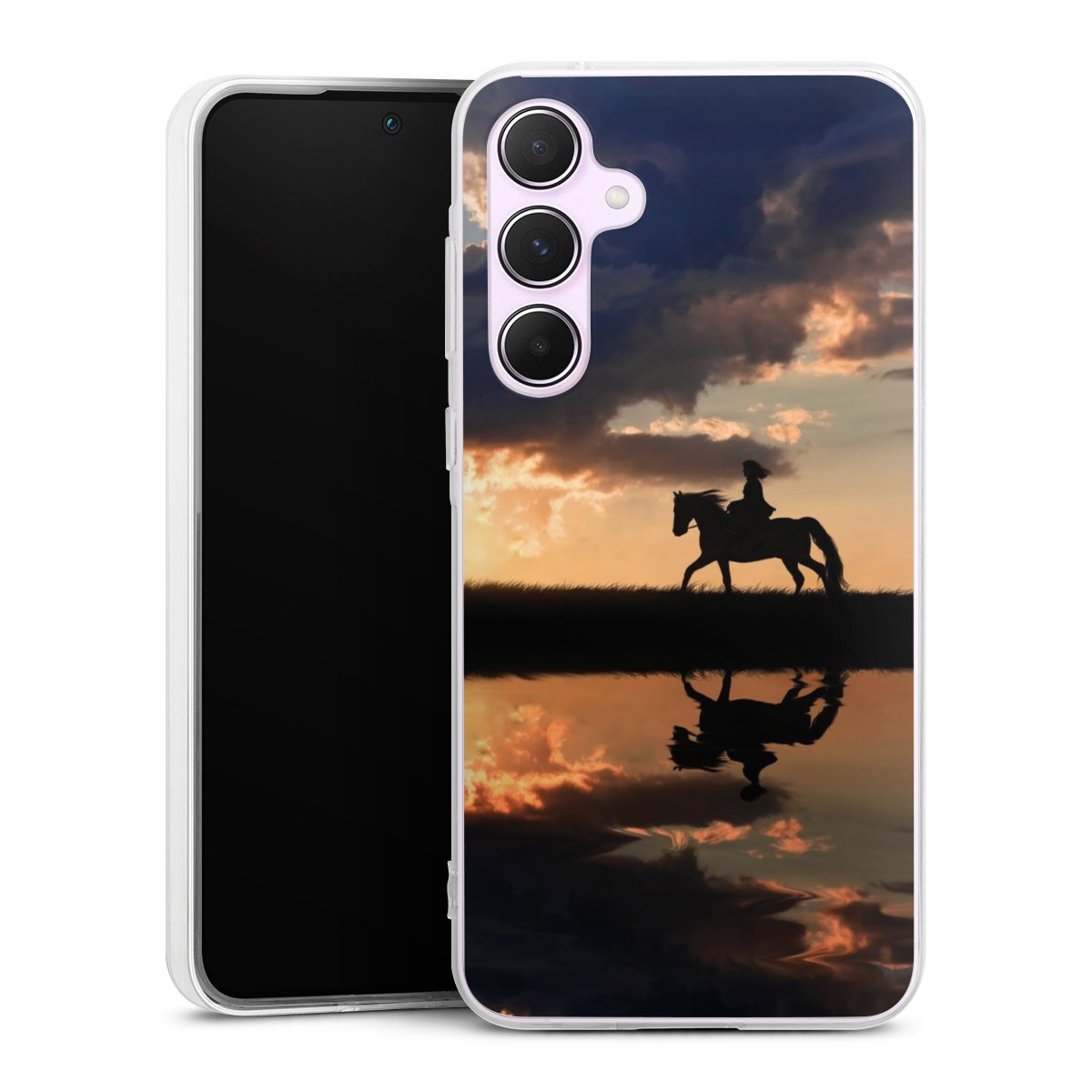 Galaxy A55 5G Handy Silikon Hülle Case transparent Handyhülle Horse Sunset Horseback Riding Silikon Case