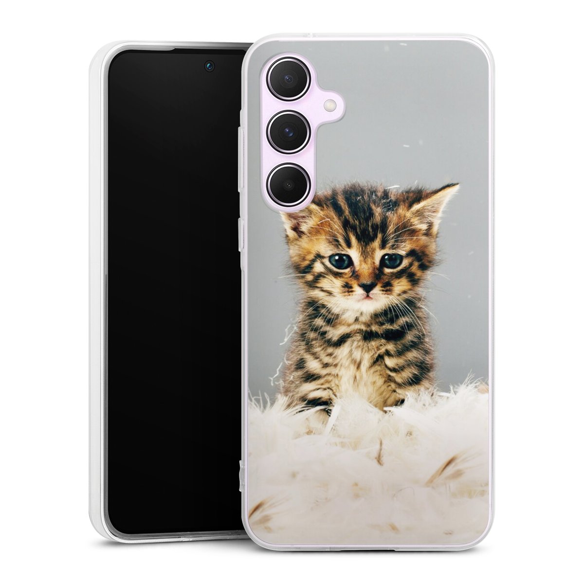 Galaxy A55 5G Handy Silikon Hülle Case transparent Handyhülle Cat Feather Pet Silikon Case