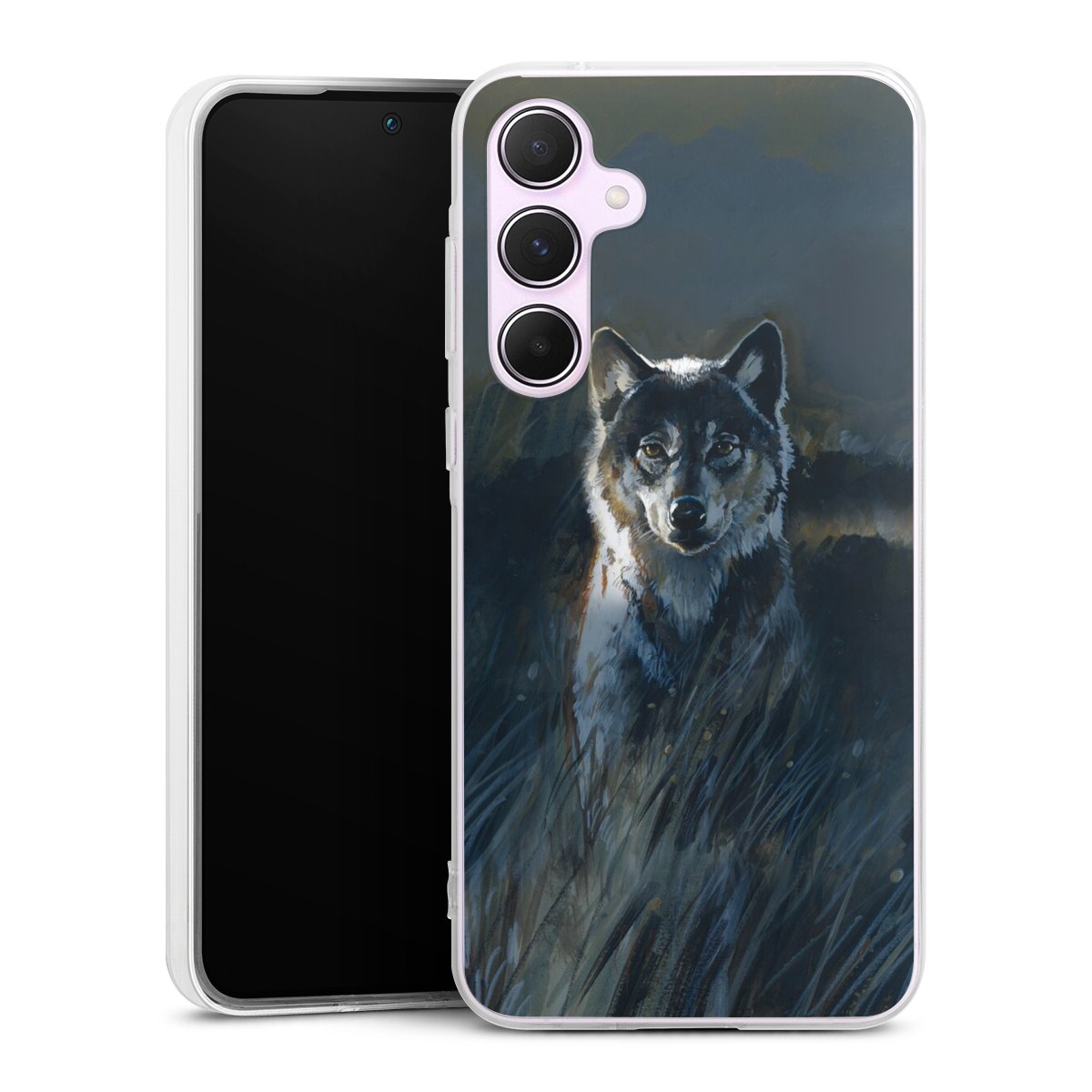 Galaxy A55 5G Handy Silikon Hülle Case transparent Handyhülle Nature Wolf Painting Silikon Case