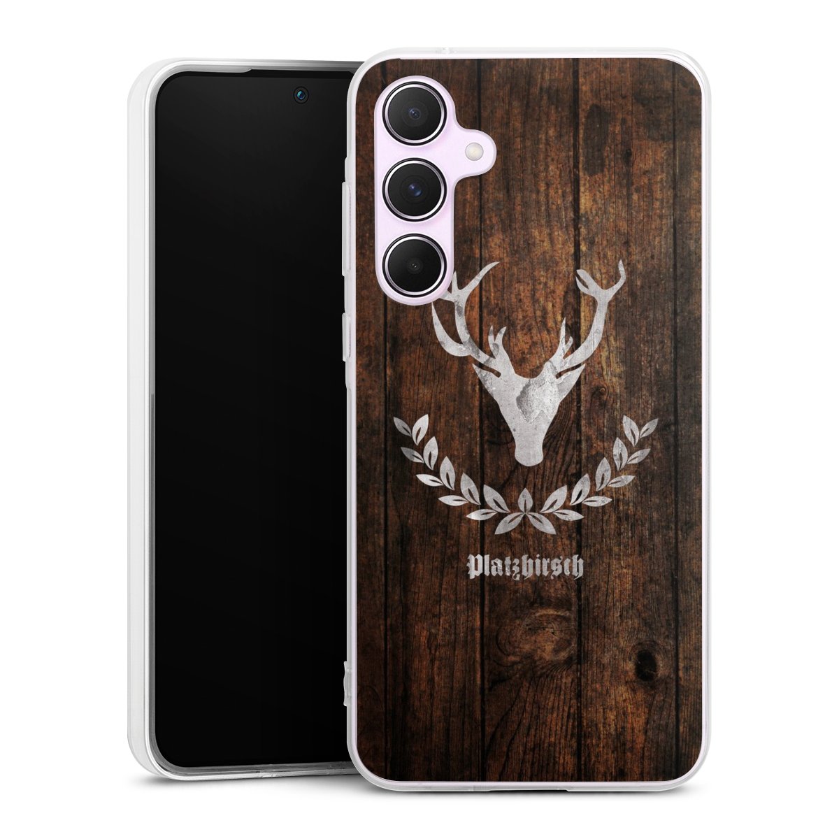 Galaxy A55 5G Handy Silikon Hülle Case transparent Handyhülle Deer Wood Wooden Look Silikon Case