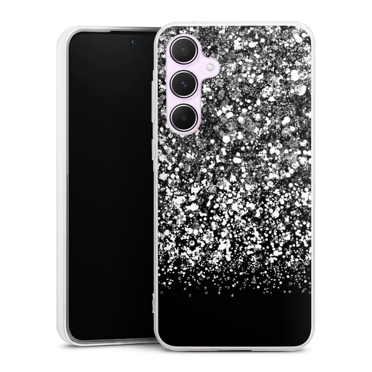 Galaxy A55 5G Handy Silikon Hülle Case transparent Handyhülle Glitzer Snowflake Muster Silikon Case