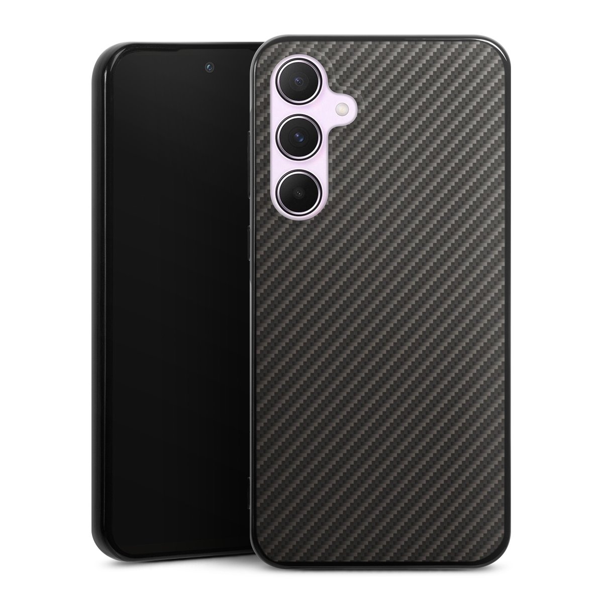 Galaxy A55 5G Handy Silikon Hülle Case schwarz Handyhülle Metallic Look Carbon Muster