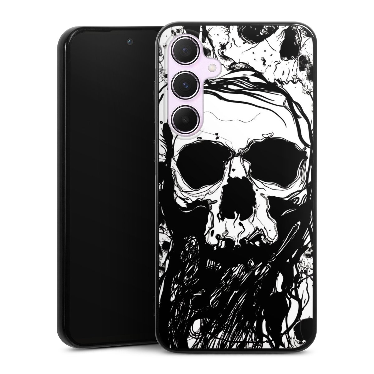 Galaxy A55 5G Handy Silikon Hülle Case schwarz Handyhülle Totenkopf Halloween