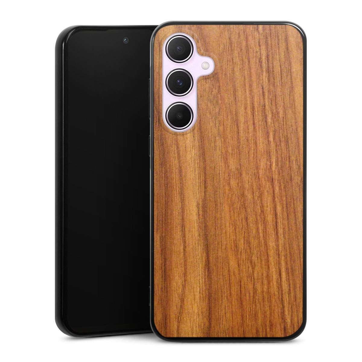 Galaxy A55 5G Handy Silikon Hülle Case schwarz Handyhülle Wood Larch Wooden Look