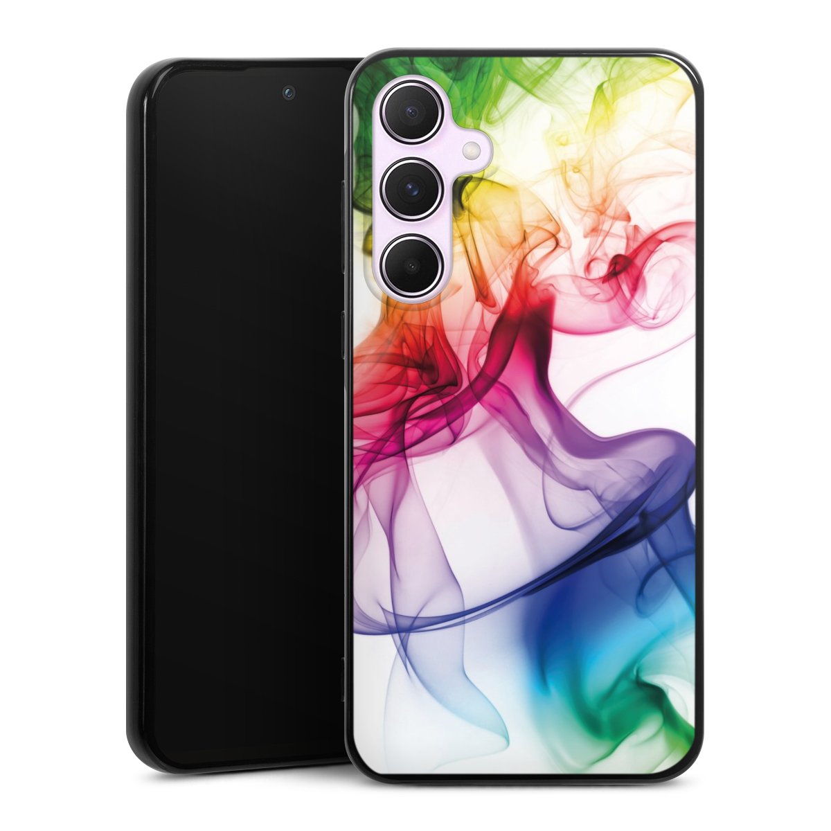 Galaxy A55 5G Handy Silikon Hülle Case schwarz Handyhülle Water Colour Rainbow