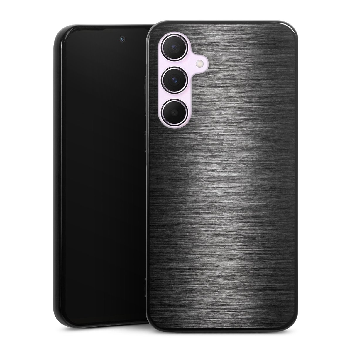 Galaxy A55 5G Handy Silikon Hülle Case schwarz Handyhülle Metallic Look Anthracite Metal