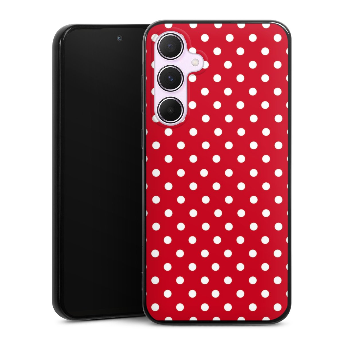 Galaxy A55 5G Handy Silikon Hülle Case schwarz Handyhülle Points Polka Dots Retro