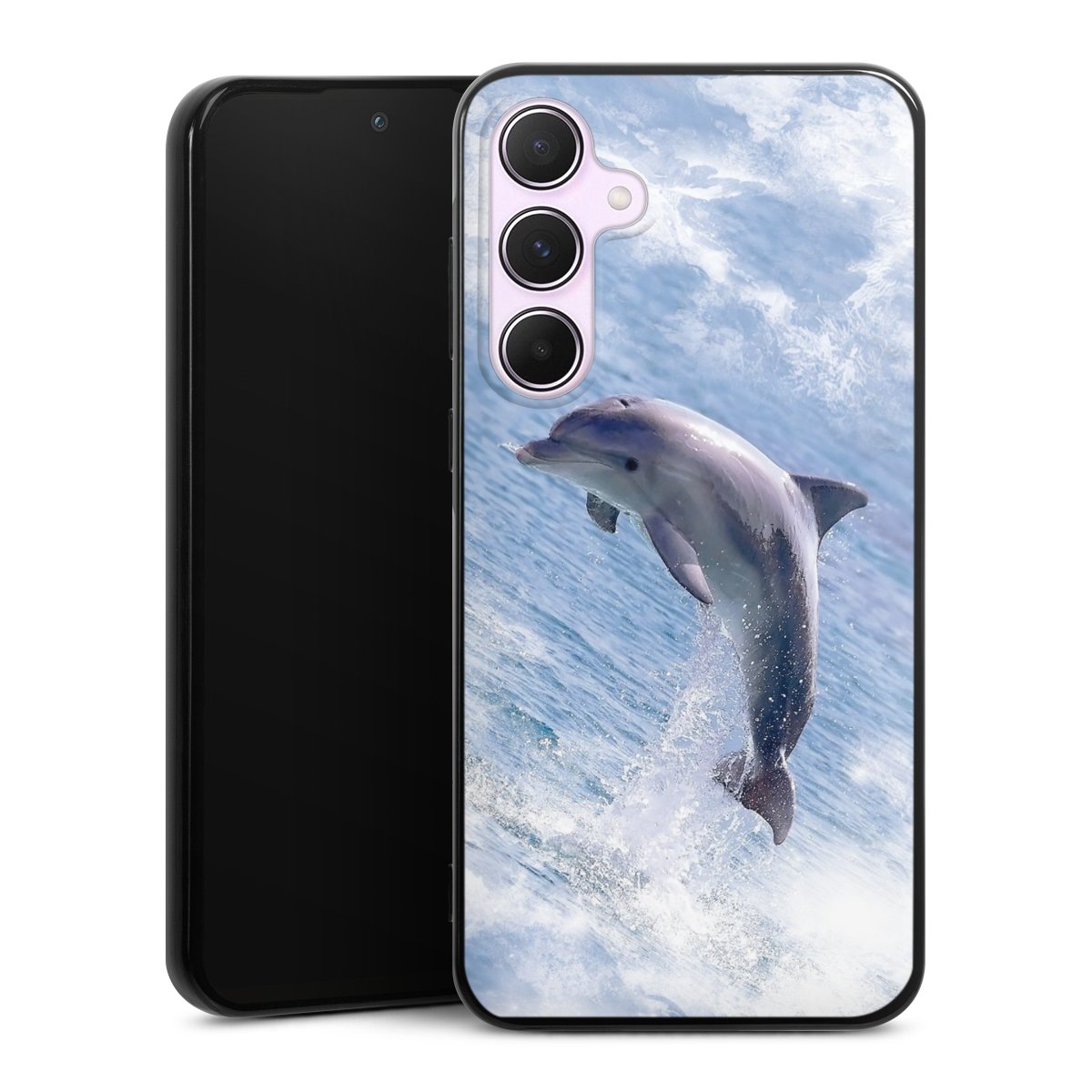 Galaxy A55 5G Handy Silikon Hülle Case schwarz Handyhülle Dolphin Ocean Wale