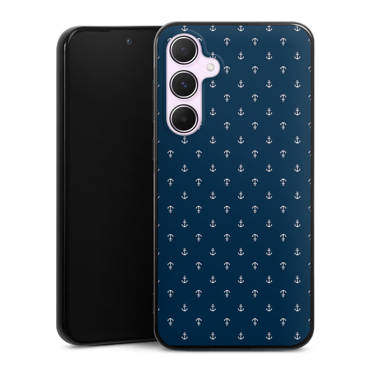 Galaxy A55 5G Handy Silikon Hülle Case schwarz Handyhülle Muster Anchor Sail