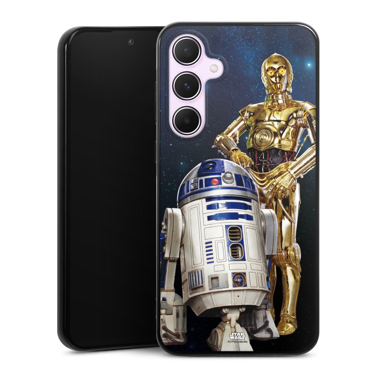 Galaxy A55 5G Handy Silikon Hülle Case schwarz Handyhülle Weltall Star Wars R2d2