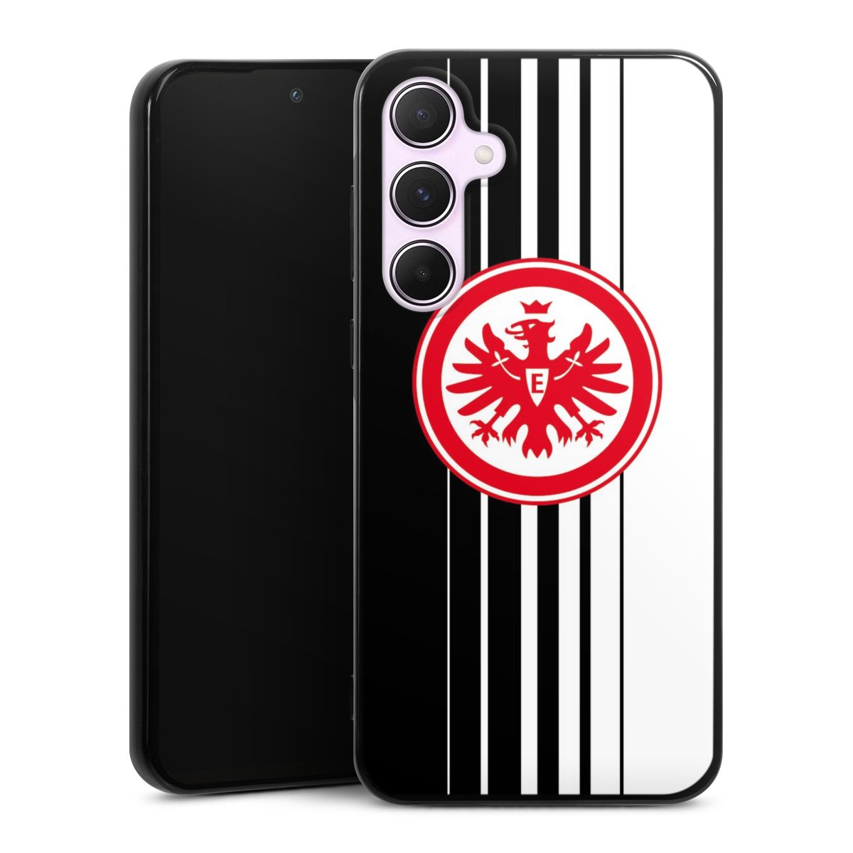 Galaxy A55 5G Handy Silikon Hülle Case schwarz Handyhülle Stripes Eintracht Frankfurt Official Licensed Product