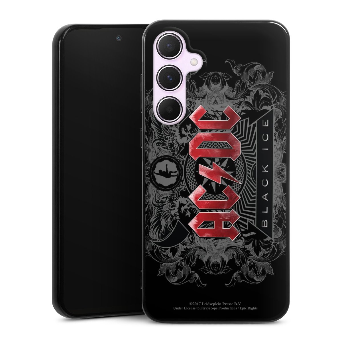 Galaxy A55 5G Handy Silikon Hülle Case schwarz Handyhülle Merchandise Black Ice Acdc