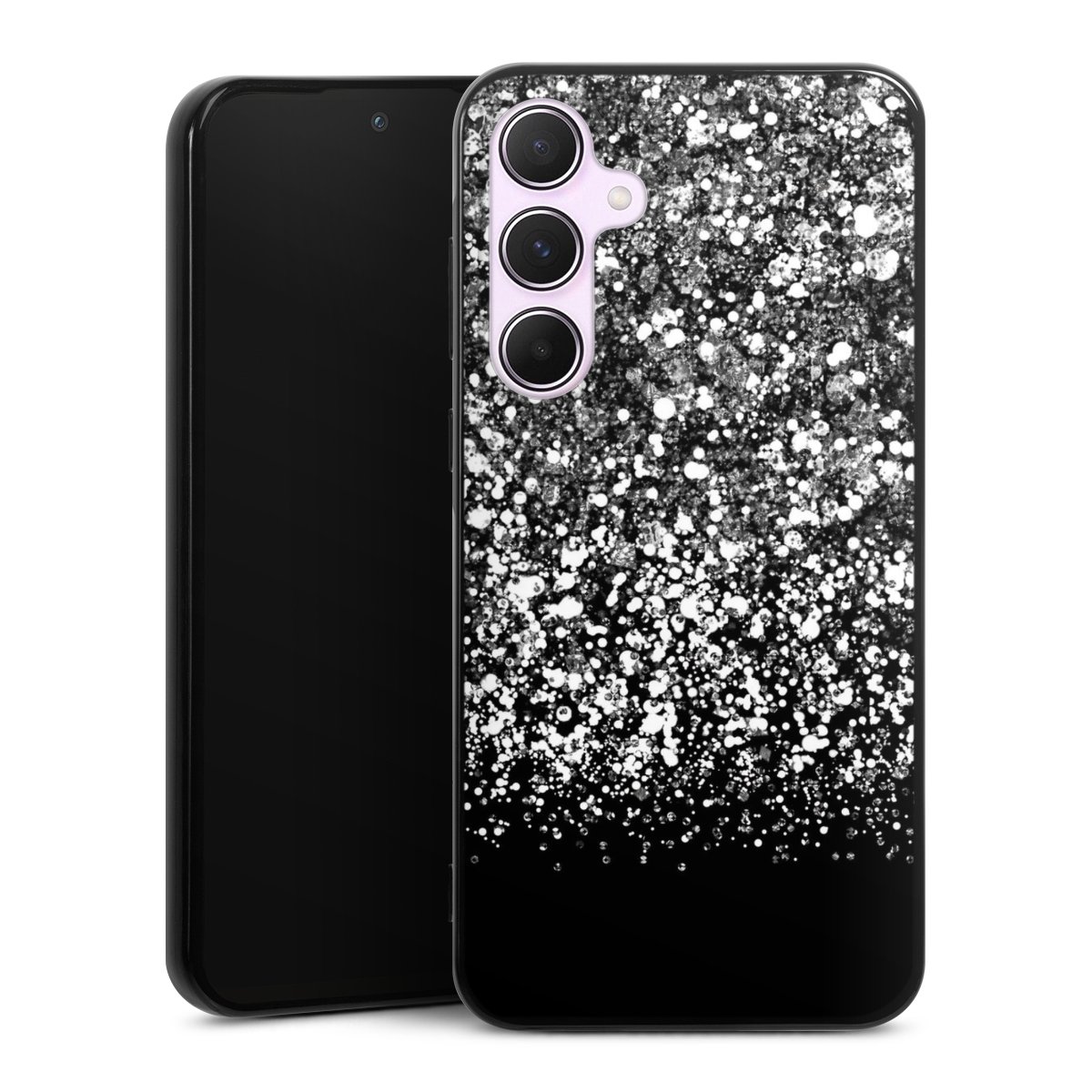 Galaxy A55 5G Handy Silikon Hülle Case schwarz Handyhülle Glitzer Snowflake Muster