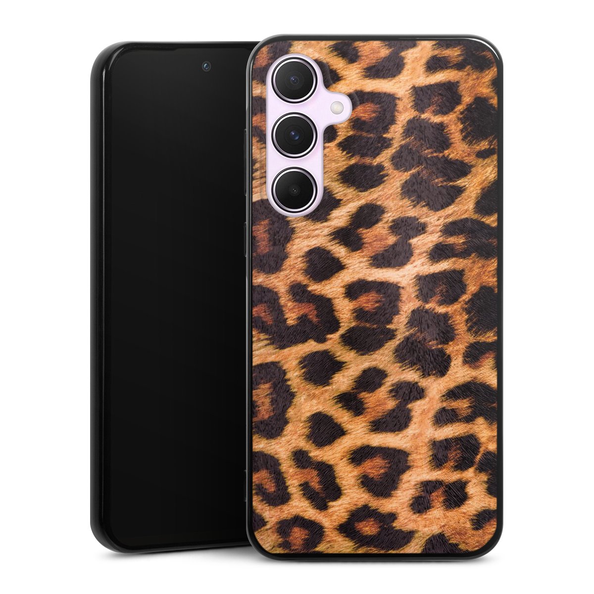 Galaxy A55 5G Handy Silikon Hülle Case schwarz Handyhülle Animal Print Leopard Fur