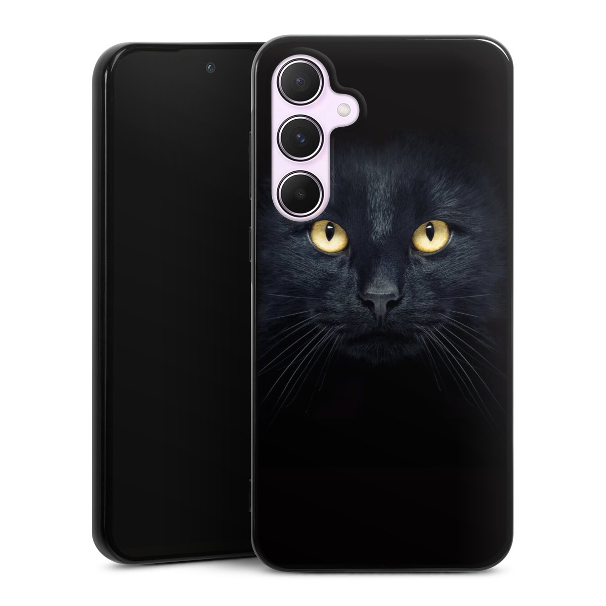 Galaxy A55 5G Handy Silikon Hülle Case schwarz Handyhülle Eye Cat Black