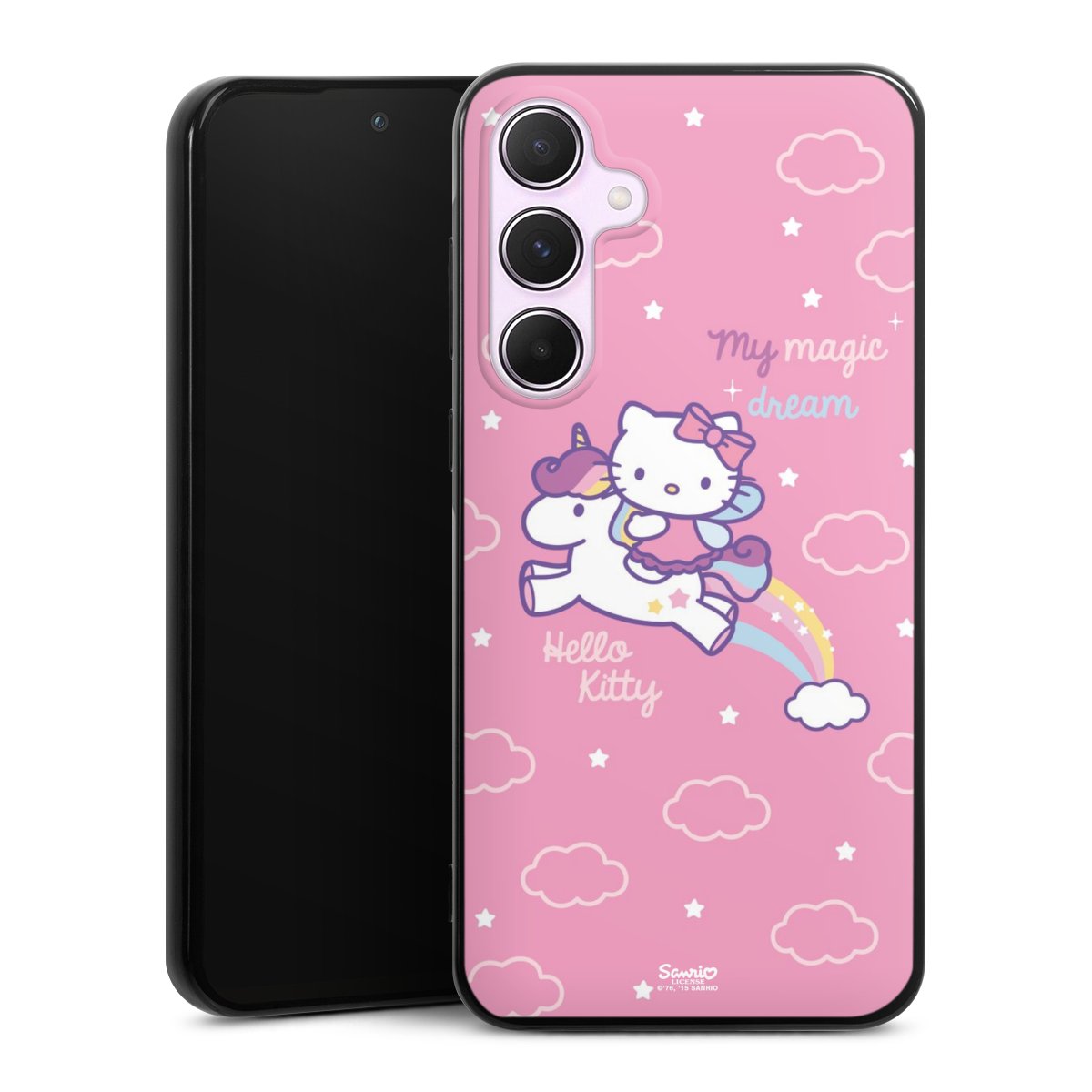 Galaxy A55 5G Handy Silikon Hülle Case schwarz Handyhülle Einhorn Official Licensed Product Hello Kitty