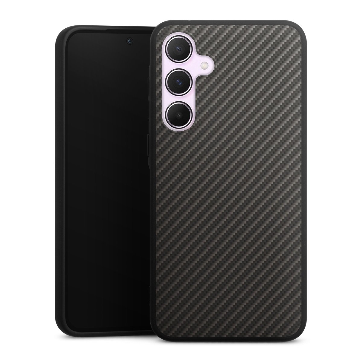 Galaxy A55 5G Handy Premium Silikon Hülle Handyhülle schwarz Case Metallic Look Carbon Muster Silikon Premium Case