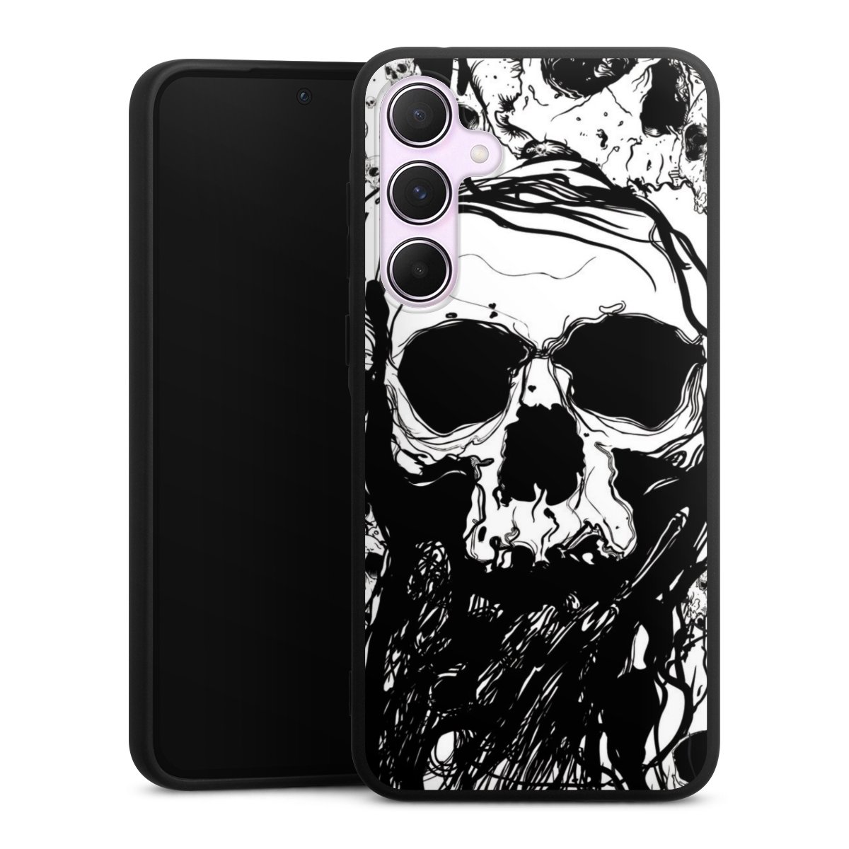 Galaxy A55 5G Handy Premium Silikon Hülle Handyhülle schwarz Case Totenkopf Halloween Silikon Premium Case