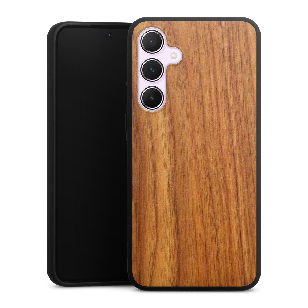 Galaxy A55 5G Handy Premium Silikon Hülle Handyhülle schwarz Case Wood Larch Wooden Look Silikon Premium Case