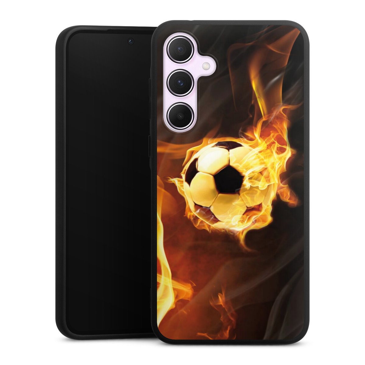 Galaxy A55 5G Handy Premium Silikon Hülle Handyhülle schwarz Case Ball Fire Soccer Silikon Premium Case