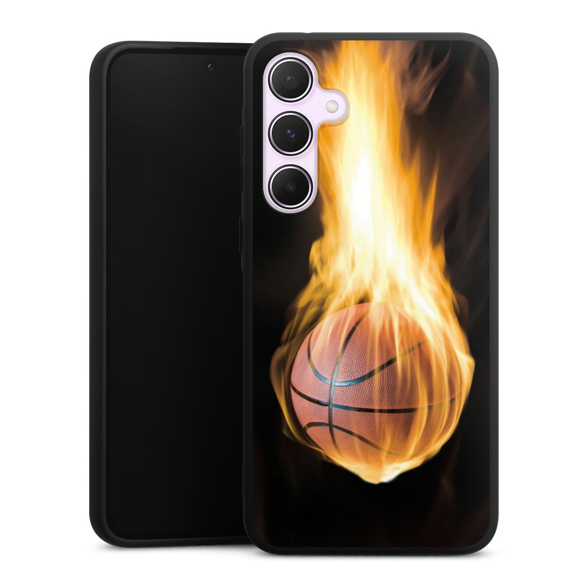 Galaxy A55 5G Handy Premium Silikon Hülle Handyhülle schwarz Case Basketball Sports Fire Silikon Premium Case