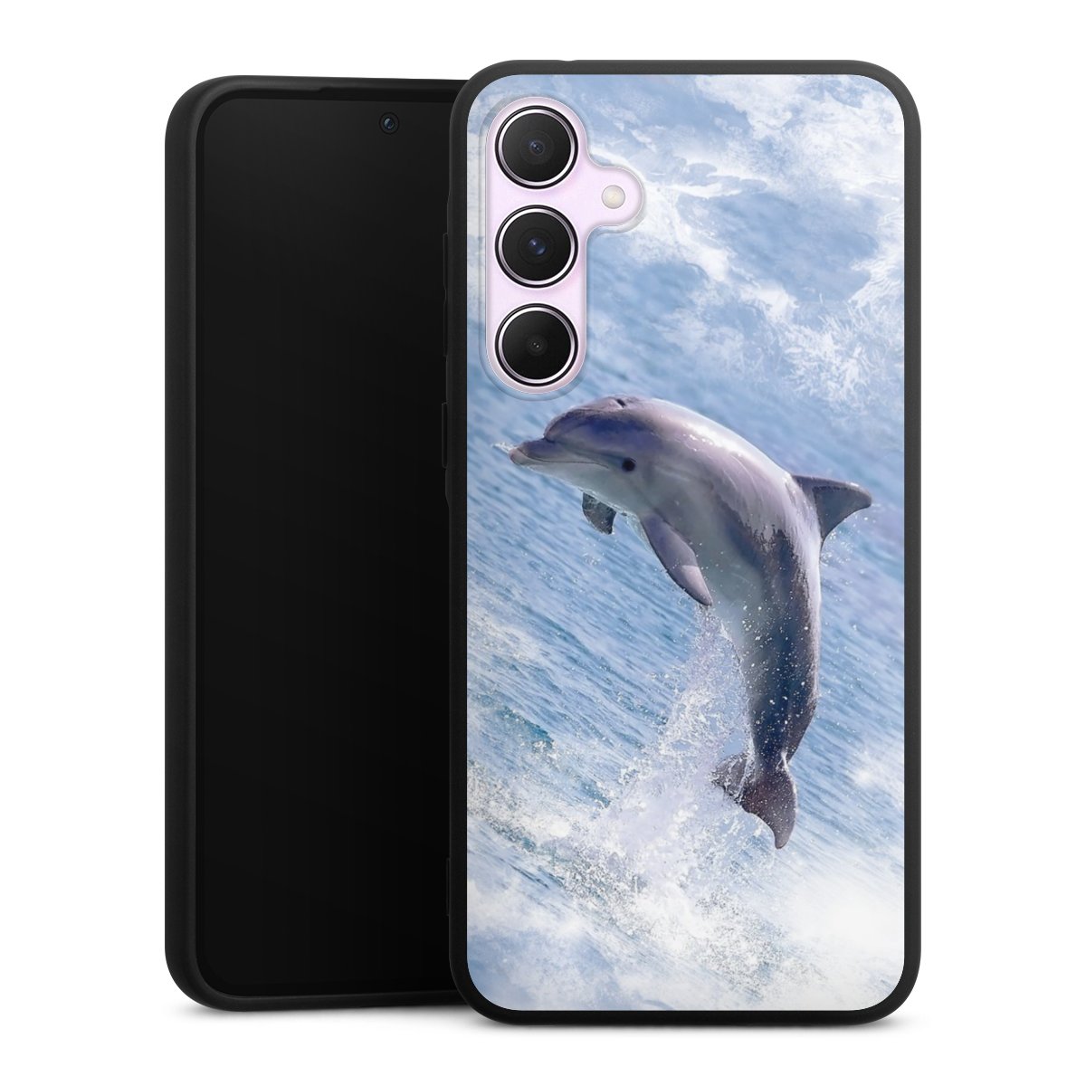 Galaxy A55 5G Handy Premium Silikon Hülle Handyhülle schwarz Case Dolphin Ocean Wale Silikon Premium Case