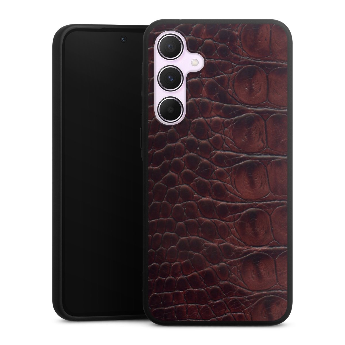 Galaxy A55 5G Handy Premium Silikon Hülle Handyhülle schwarz Case Crocodile Animal Print Leather Silikon Premium Case