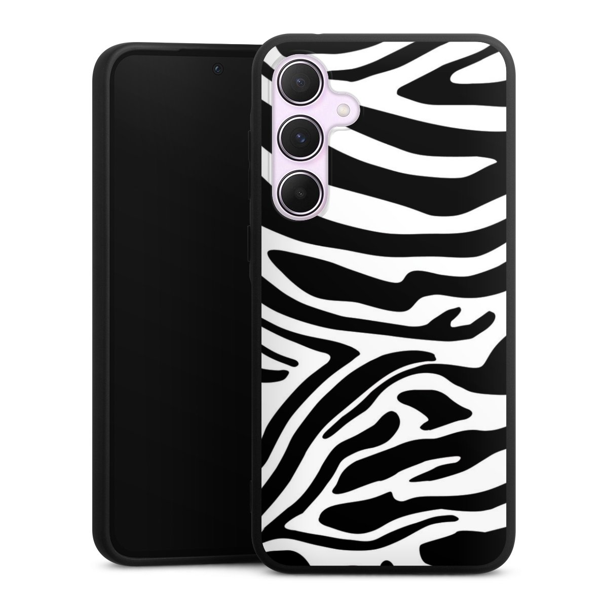 Galaxy A55 5G Handy Premium Silikon Hülle Handyhülle schwarz Case Zebra Animal Look Animal Print Silikon Premium Case