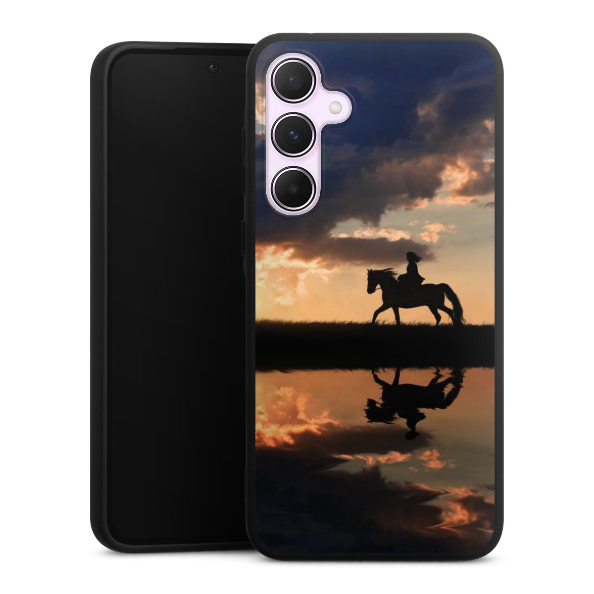 Galaxy A55 5G Handy Premium Silikon Hülle Handyhülle schwarz Case Horse Sunset Horseback Riding Silikon Premium Case