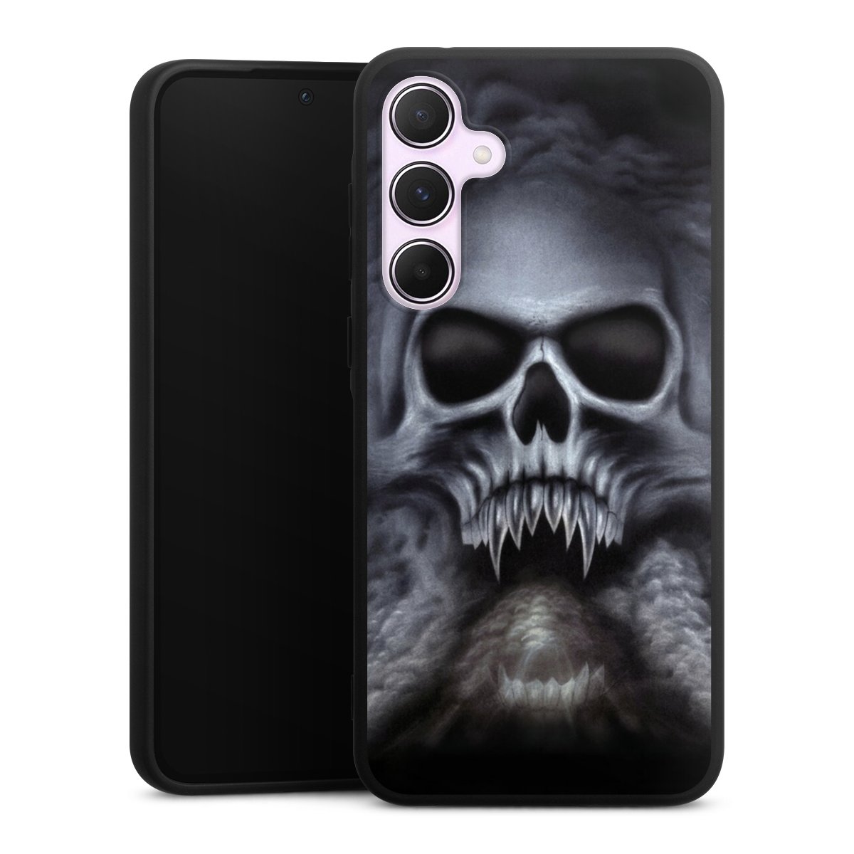 Galaxy A55 5G Handy Premium Silikon Hülle Handyhülle schwarz Case Totenkopf Skull Silikon Premium Case