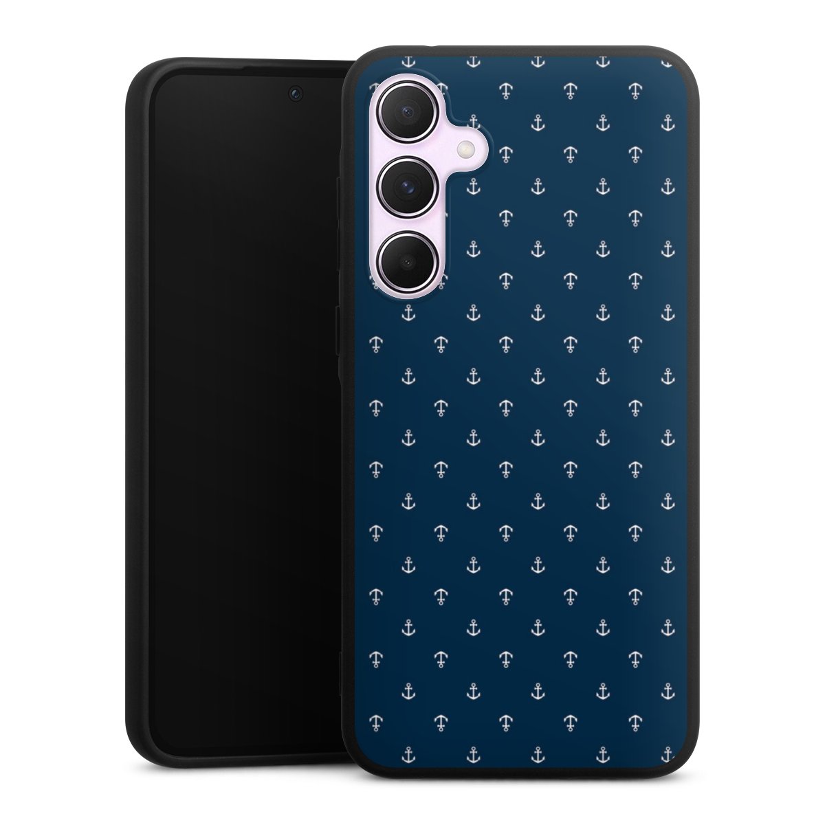 Galaxy A55 5G Handy Premium Silikon Hülle Handyhülle schwarz Case Muster Anchor Sail Silikon Premium Case