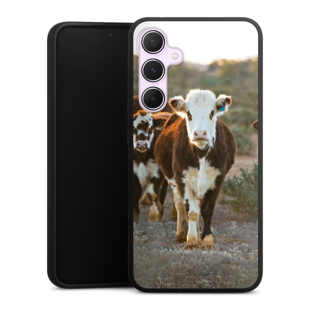 Galaxy A55 5G Handy Premium Silikon Hülle Handyhülle schwarz Case Cow Farmer Calf Silikon Premium Case