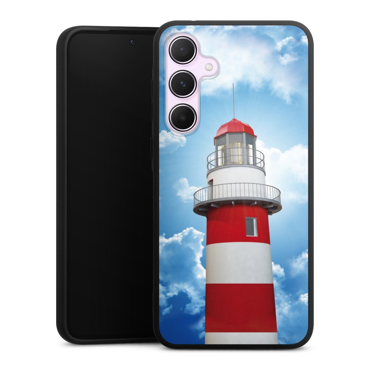 Galaxy A55 5G Handy Premium Silikon Hülle Handyhülle schwarz Case Lighthouse Sky Cloud Silikon Premium Case