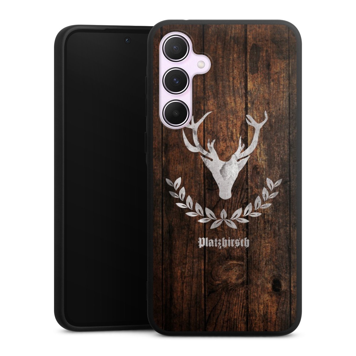 Galaxy A55 5G Handy Premium Silikon Hülle Handyhülle schwarz Case Deer Wood Wooden Look Silikon Premium Case