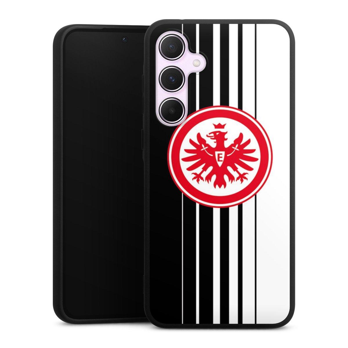 Galaxy A55 5G Handy Premium Silikon Hülle Handyhülle schwarz Case Stripes Eintracht Frankfurt Official Licensed Product Silikon Premium Case