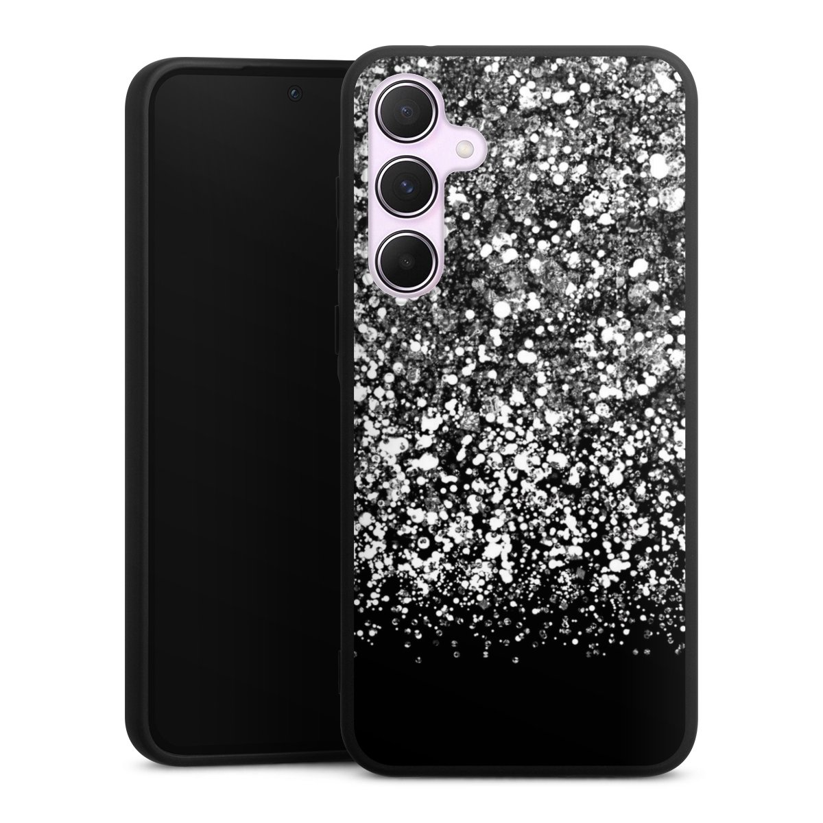 Galaxy A55 5G Handy Premium Silikon Hülle Handyhülle schwarz Case Glitzer Snowflake Muster Silikon Premium Case