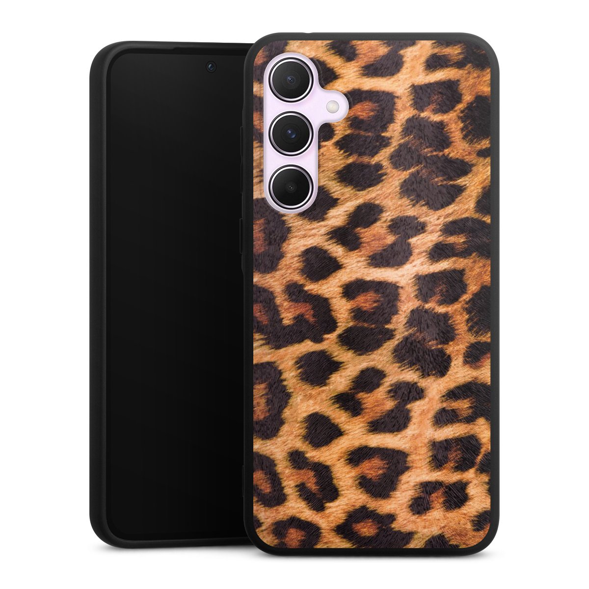 Galaxy A55 5G Handy Premium Silikon Hülle Handyhülle schwarz Case Animal Print Leopard Fur Silikon Premium Case