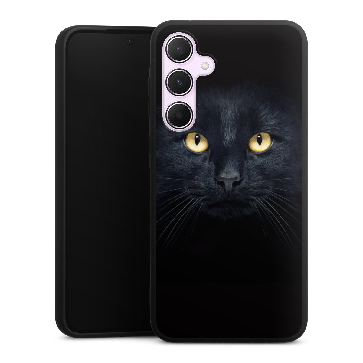 Galaxy A55 5G Handy Premium Silikon Hülle Handyhülle schwarz Case Eye Cat Black Silikon Premium Case