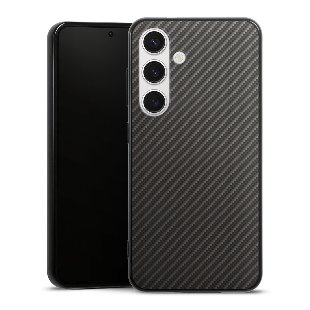 Galaxy S24 Handy Silikon Hülle Case schwarz Handyhülle Metallic Look Carbon Muster