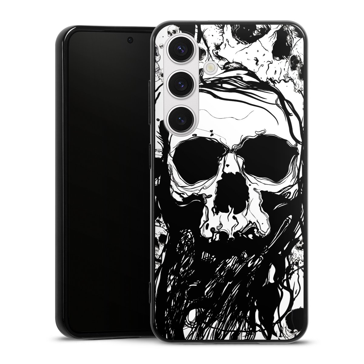 Galaxy S24 Handy Silikon Hülle Case schwarz Handyhülle Totenkopf Halloween