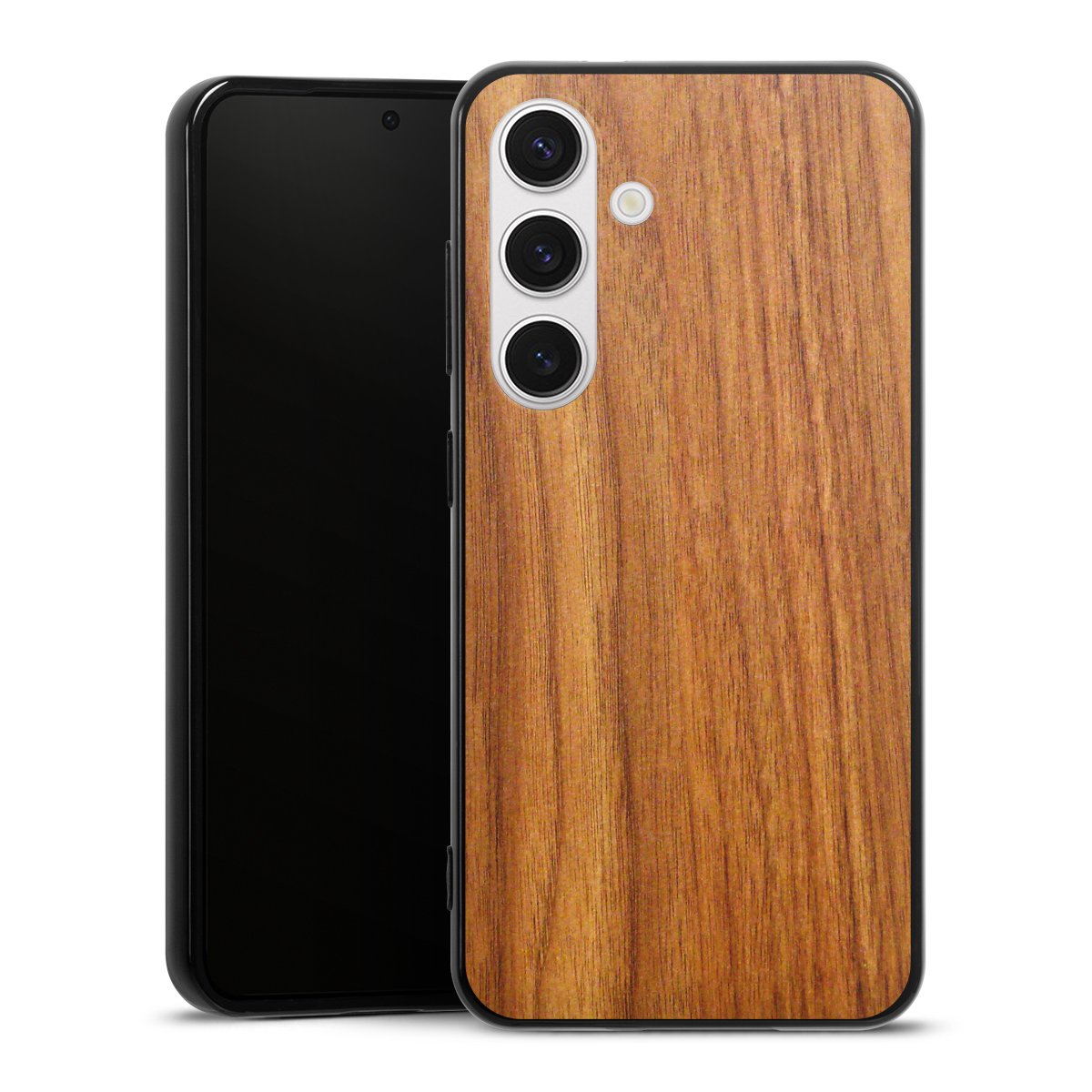 Galaxy S24 Handy Silikon Hülle Case schwarz Handyhülle Wood Larch Wooden Look