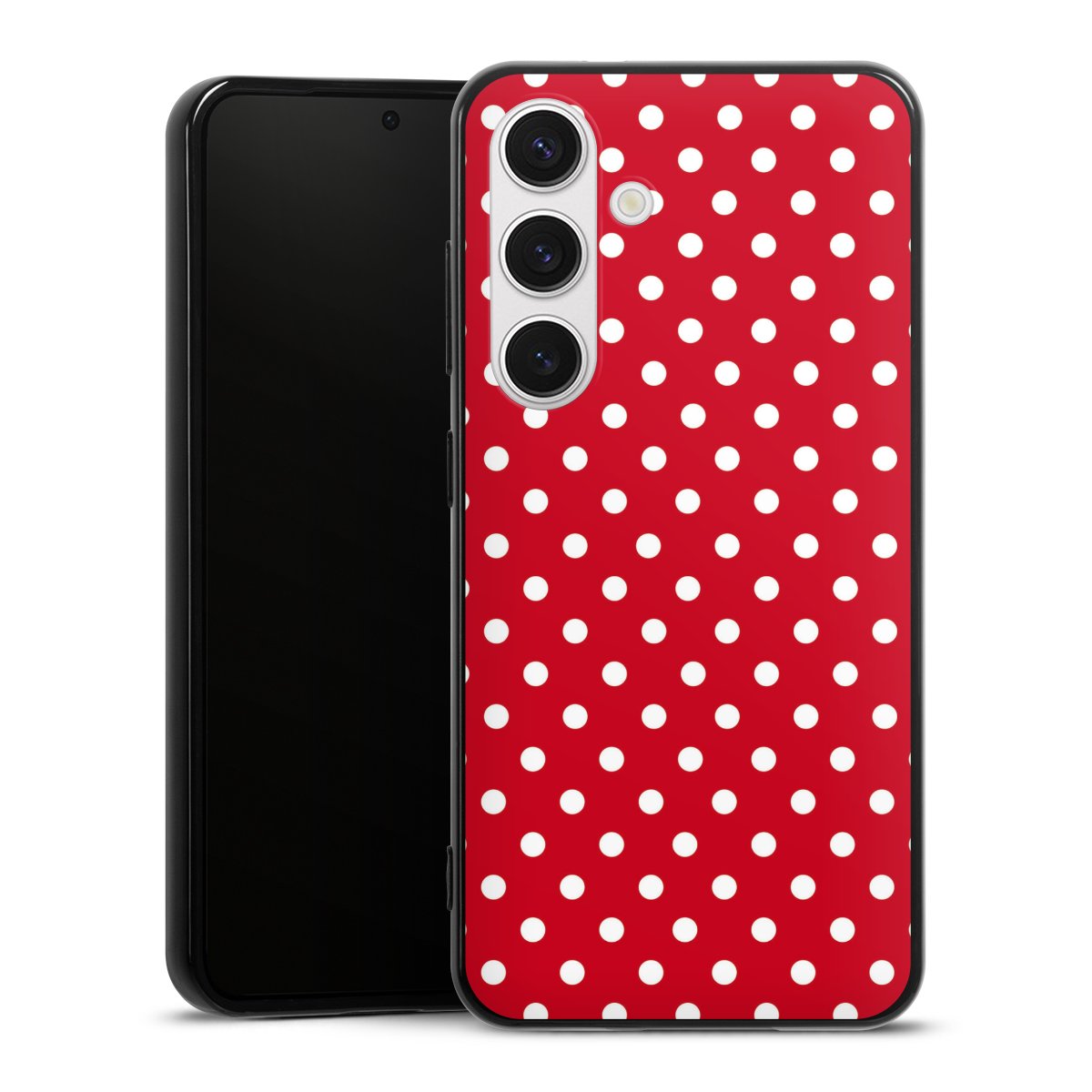 Galaxy S24 Handy Silikon Hülle Case schwarz Handyhülle Points Polka Dots Retro