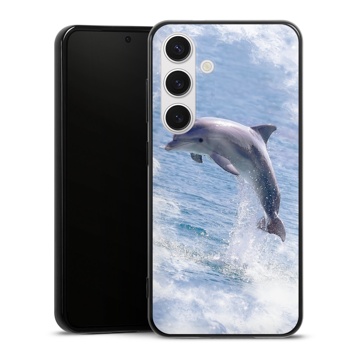 Galaxy S24 Handy Silikon Hülle Case schwarz Handyhülle Dolphin Ocean Wale